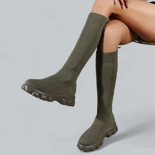 Women's Knee-High Boots with Chunky Platform Heel