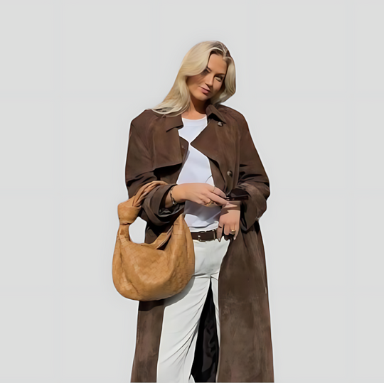 Women's Suede Trench Coat with Belt