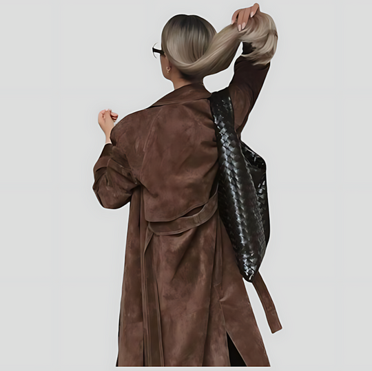 Women's Suede Trench Coat with Belt