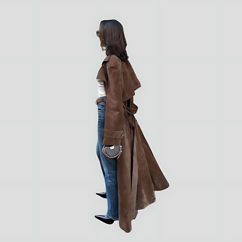 Women's Suede Trench Coat with Belt