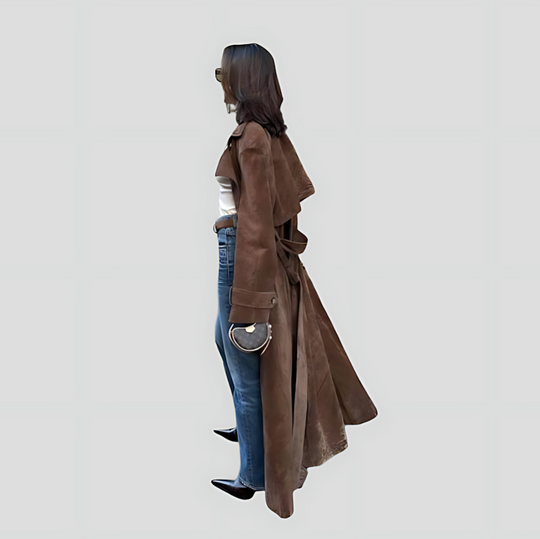 Women's Suede Trench Coat with Belt