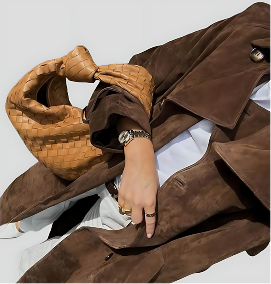 Women's Suede Trench Coat with Belt