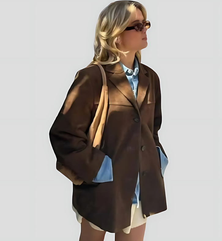 Women's Vintage Suede Blazer with Lapel Collar