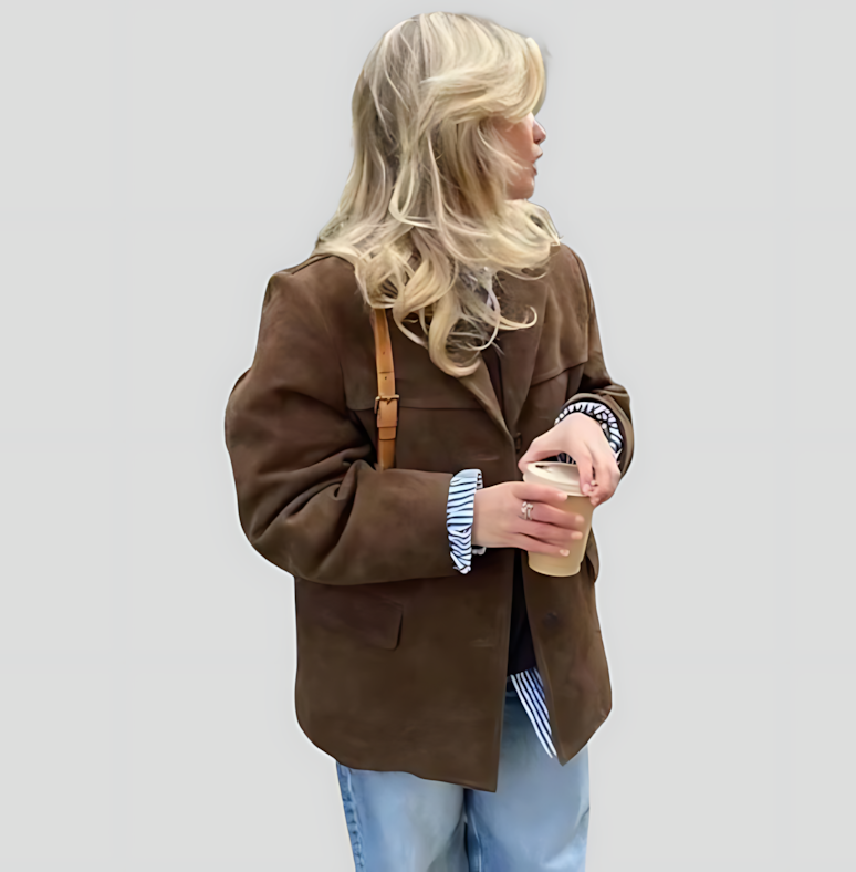 Women's Vintage Suede Blazer with Lapel Collar