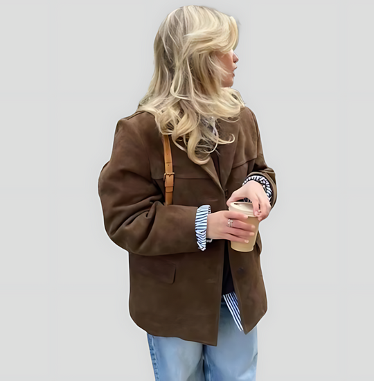 Women's Vintage Suede Blazer with Lapel Collar