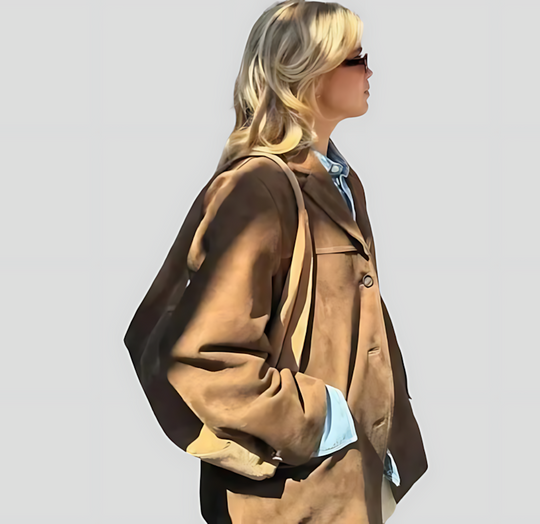 Women's Vintage Suede Blazer with Lapel Collar