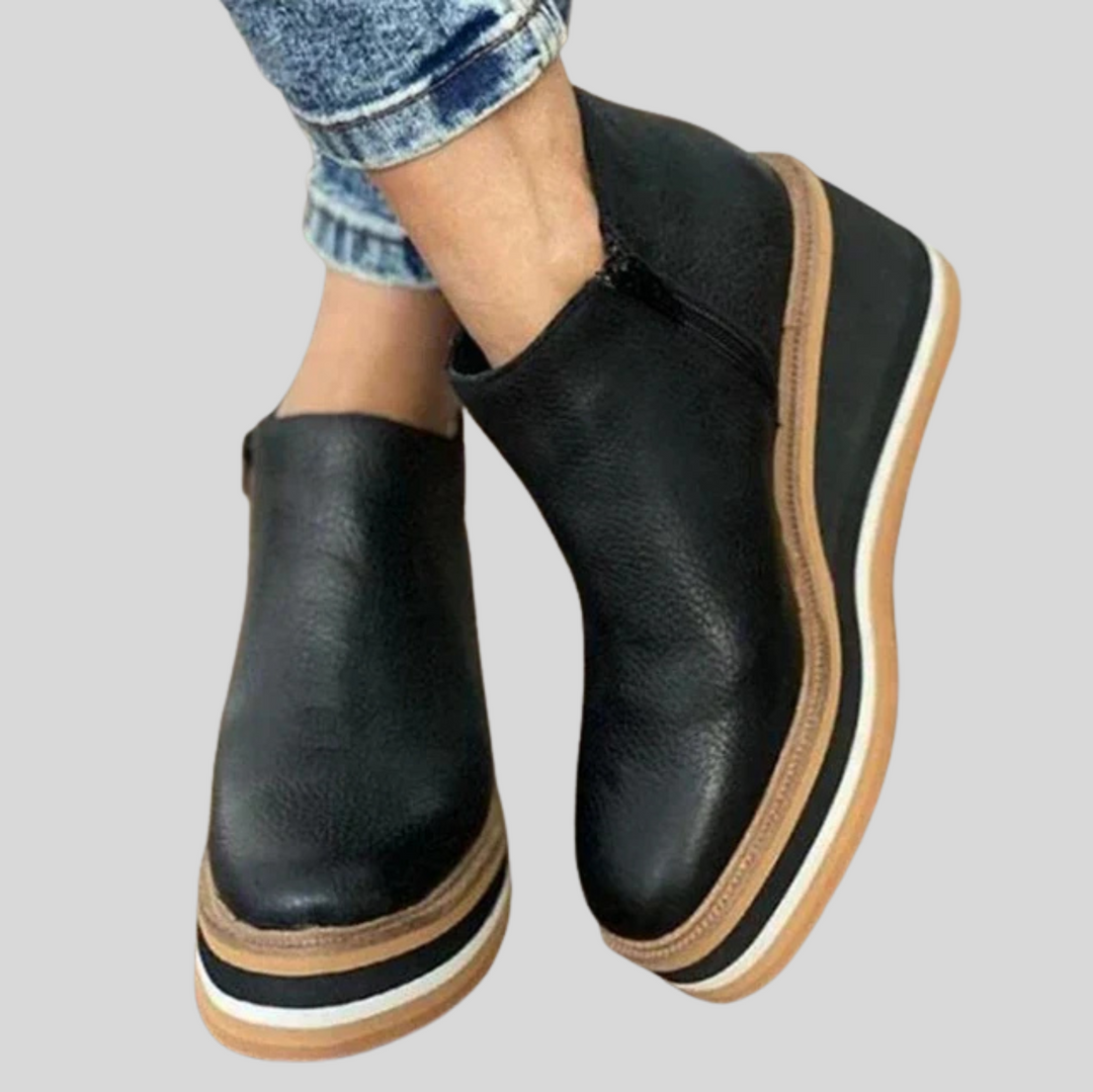 Women's Slip-on Wedge Ankle Boots with Zipper Closure