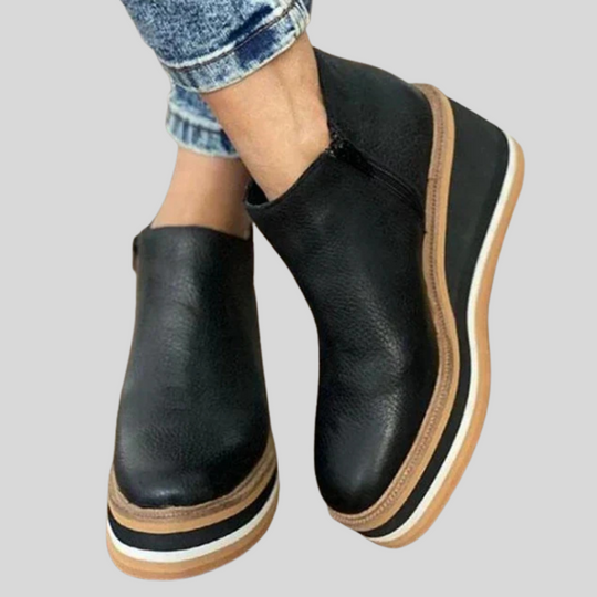 Women's Slip-on Wedge Ankle Boots with Zipper Closure