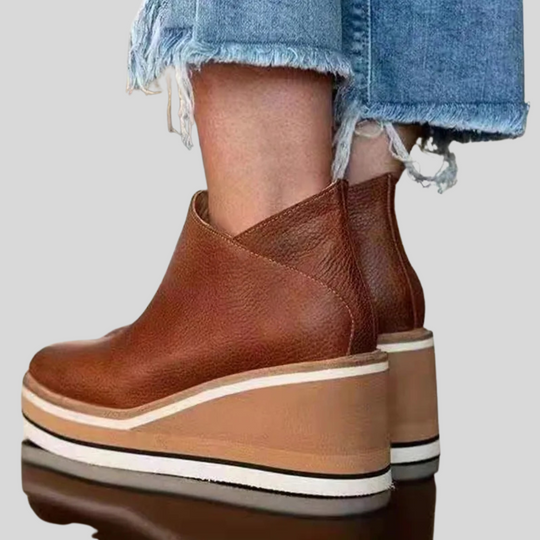 Women's Slip-on Wedge Ankle Boots with Zipper Closure