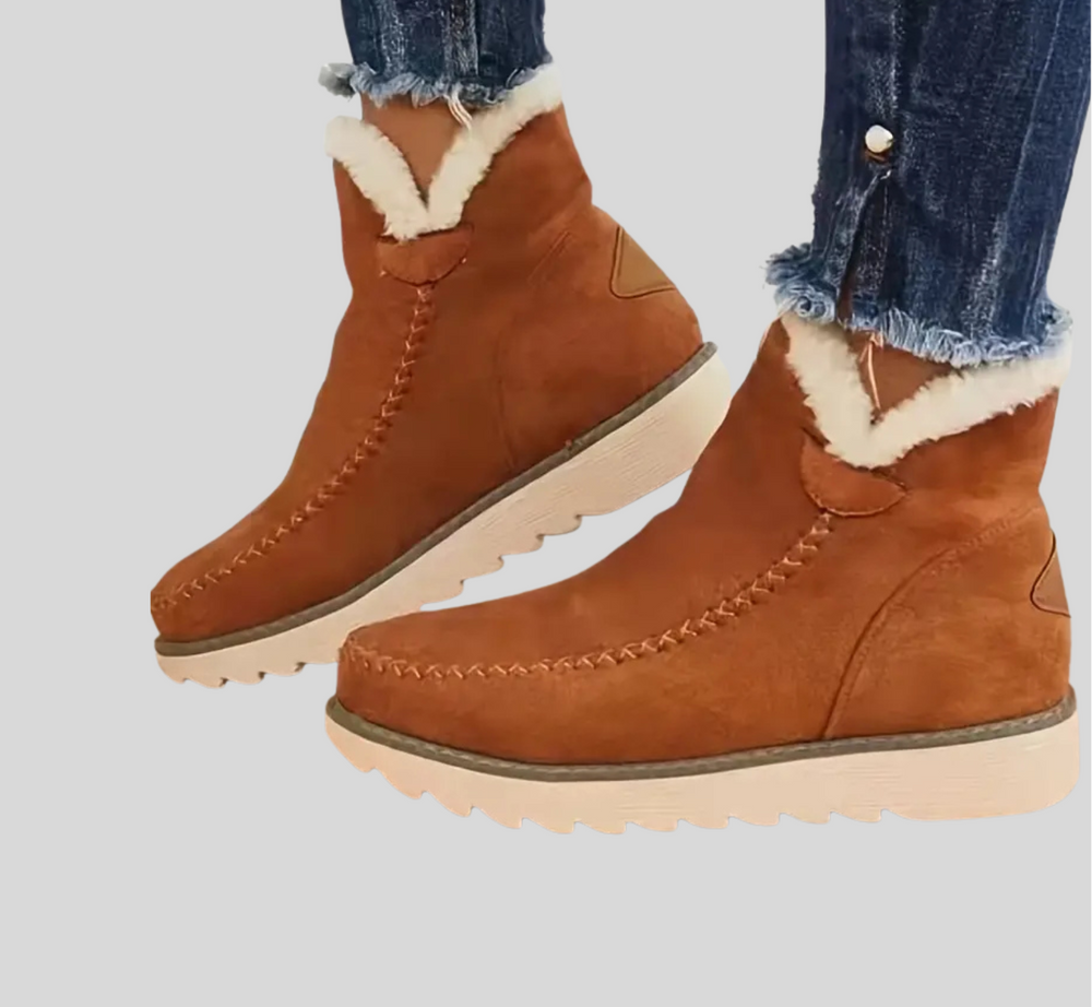 Women's Textured Winter Ankle Boots with Stitched Detail
