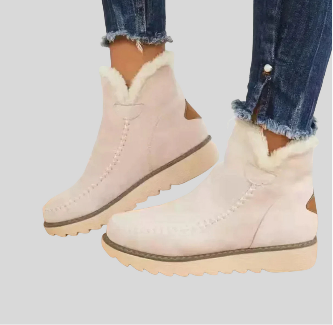 Women's Textured Winter Ankle Boots with Stitched Detail