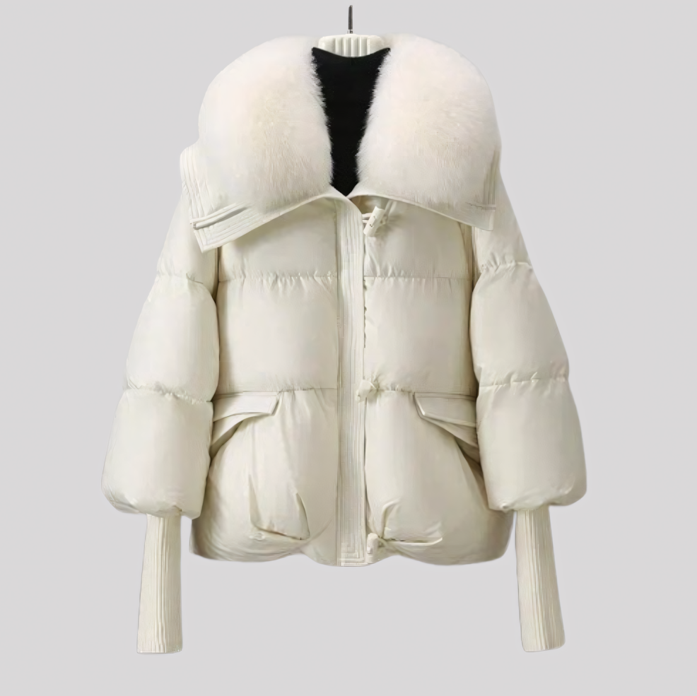 Women's Winter Puffer Jacket with Oversized Plush Collar
