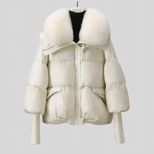 Women's Winter Puffer Jacket with Oversized Plush Collar