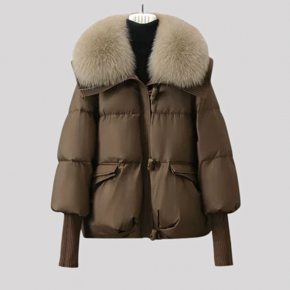 Women's Winter Puffer Jacket with Oversized Plush Collar