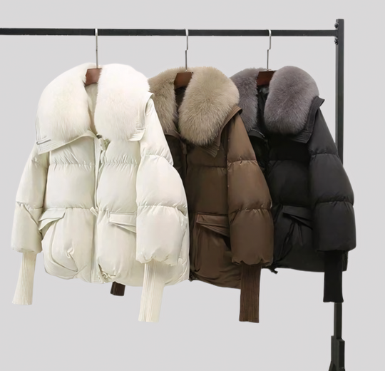 Women's Winter Puffer Jacket with Oversized Plush Collar