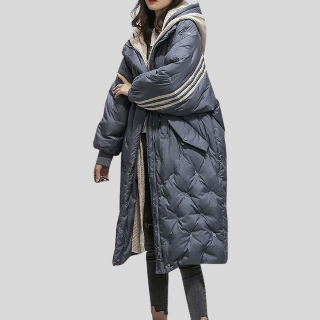 Quilted Hooded Winter Puffer Jacket for Women – Extended Length Design