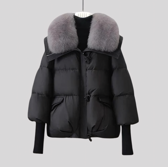 Women's Winter Puffer Jacket with Oversized Plush Collar