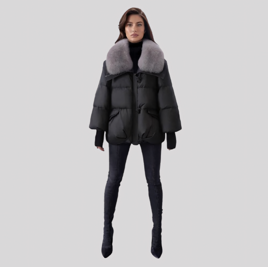 Women's Winter Puffer Jacket with Oversized Plush Collar