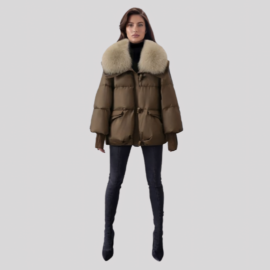 Women's Winter Puffer Jacket with Oversized Plush Collar