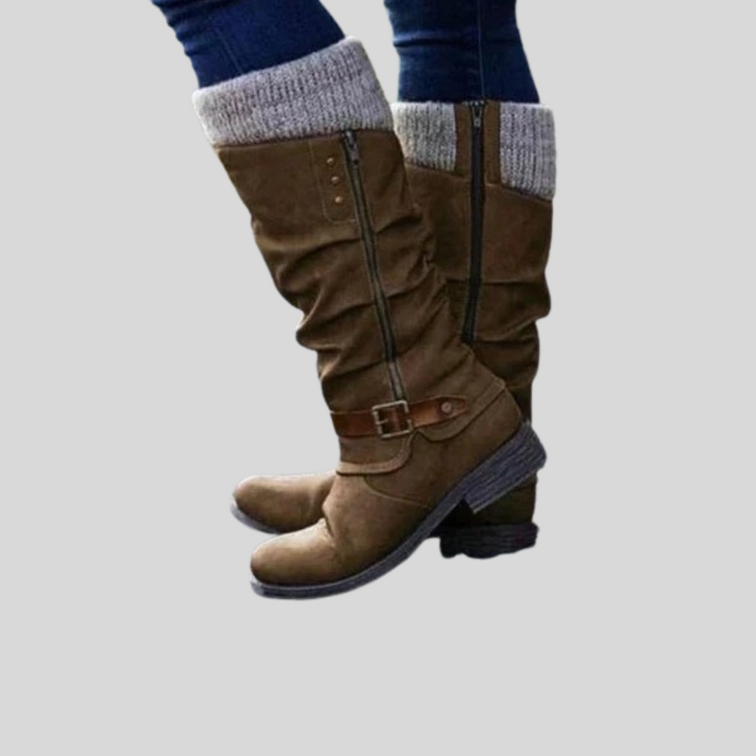 Winter Mid-Calf Boots with Side Zip & Buckle