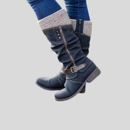 Winter Mid-Calf Boots with Side Zip & Buckle
