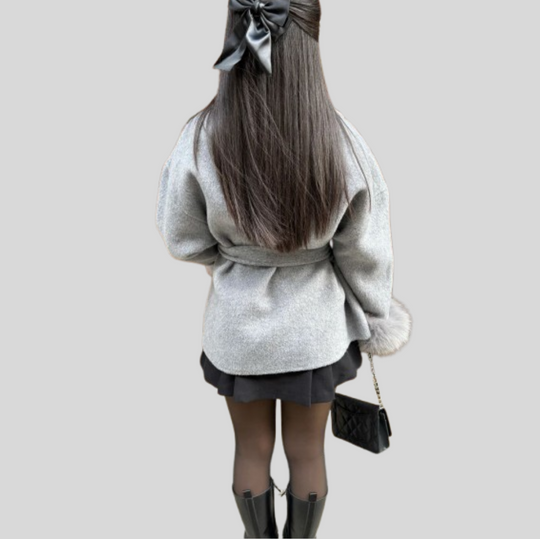 Women's Wrap Coat with Fluffy Trim Sleeves