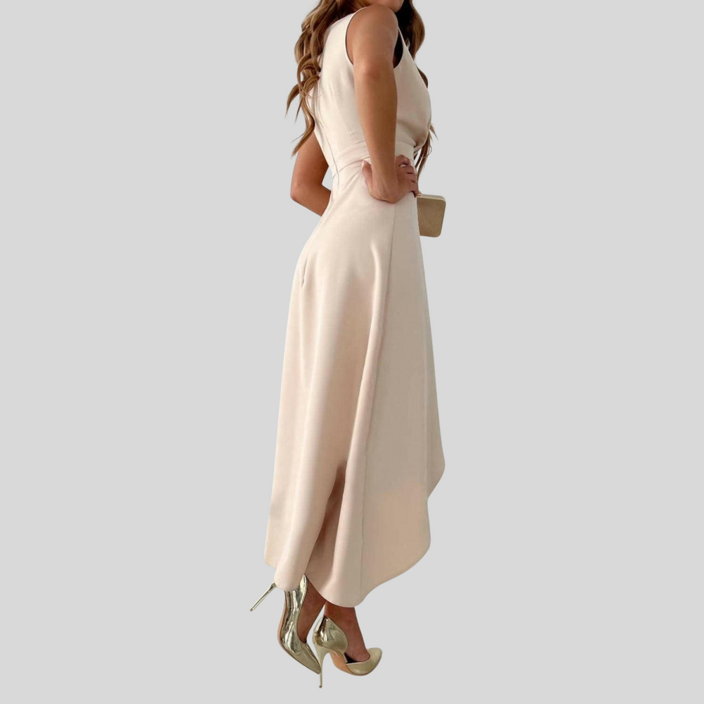 Women's V-Neck Wrap Midi Dress with High Slit and Ruffles