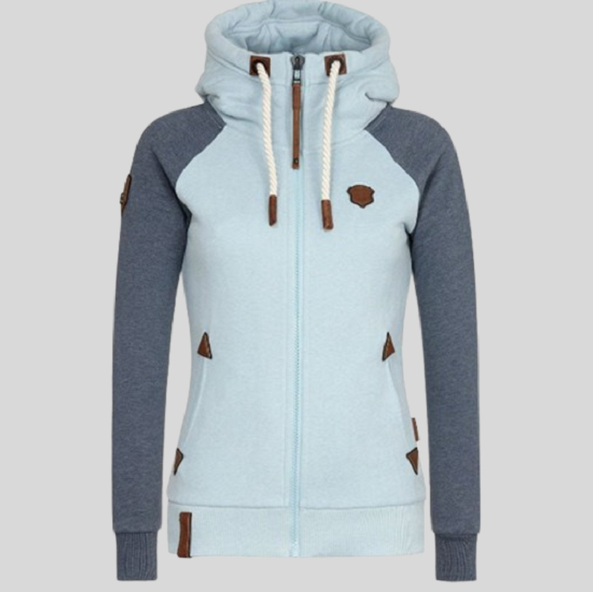 Women's Long-sleeved Zip-Up Hoodie with Drawstring