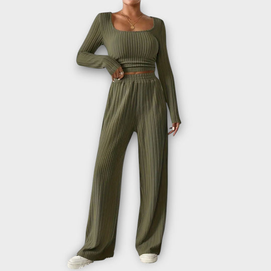 Women's Scoop Neck Long Sleeve Two-piece Set