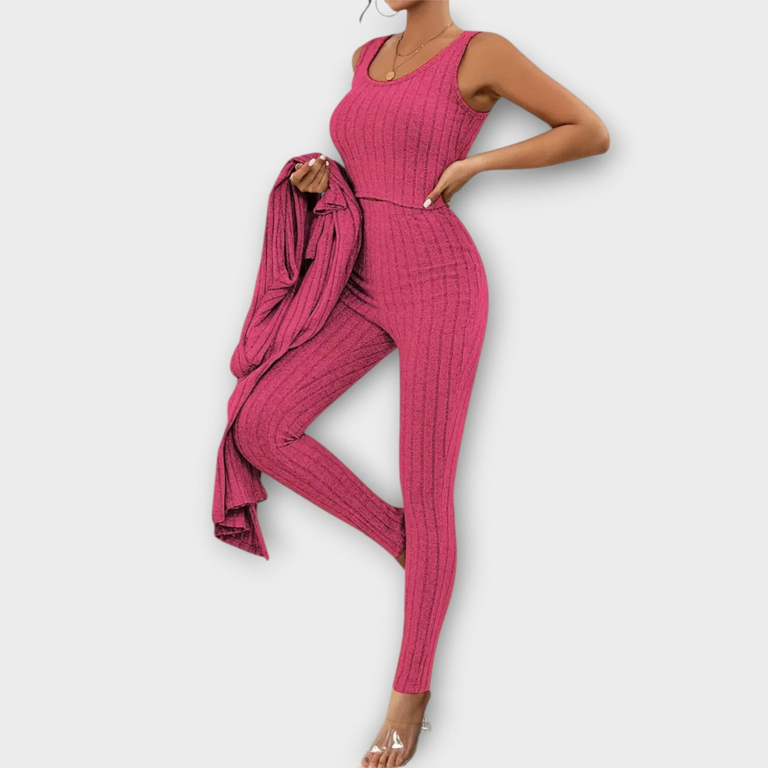 Women's Solid Ribbed Knit Three-Piece Set