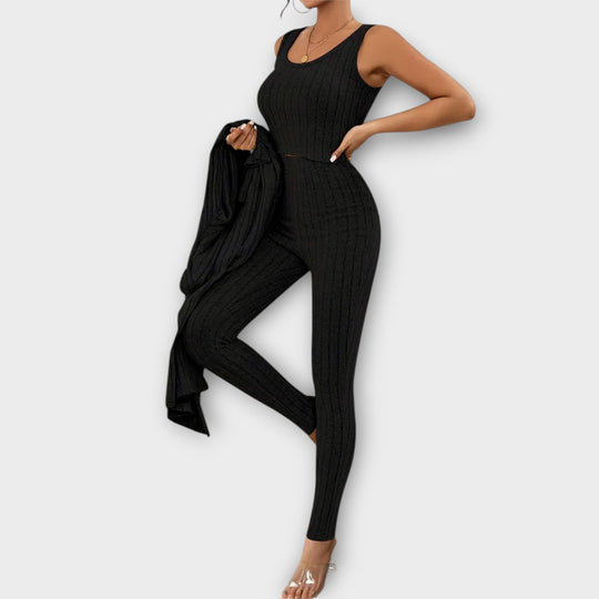 Women's Solid Ribbed Knit Three-Piece Set