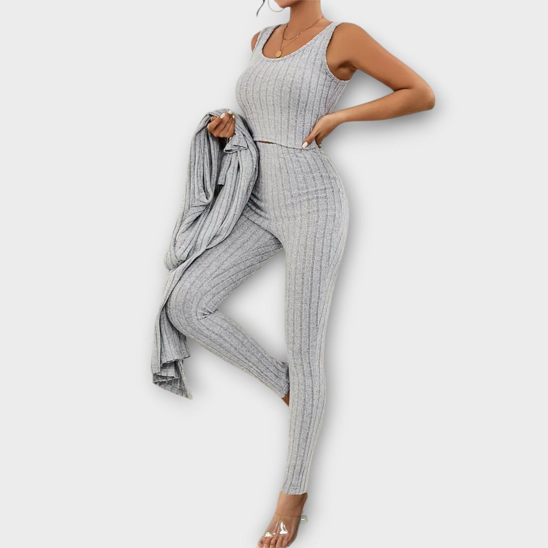 Women's Solid Ribbed Knit Three-Piece Set