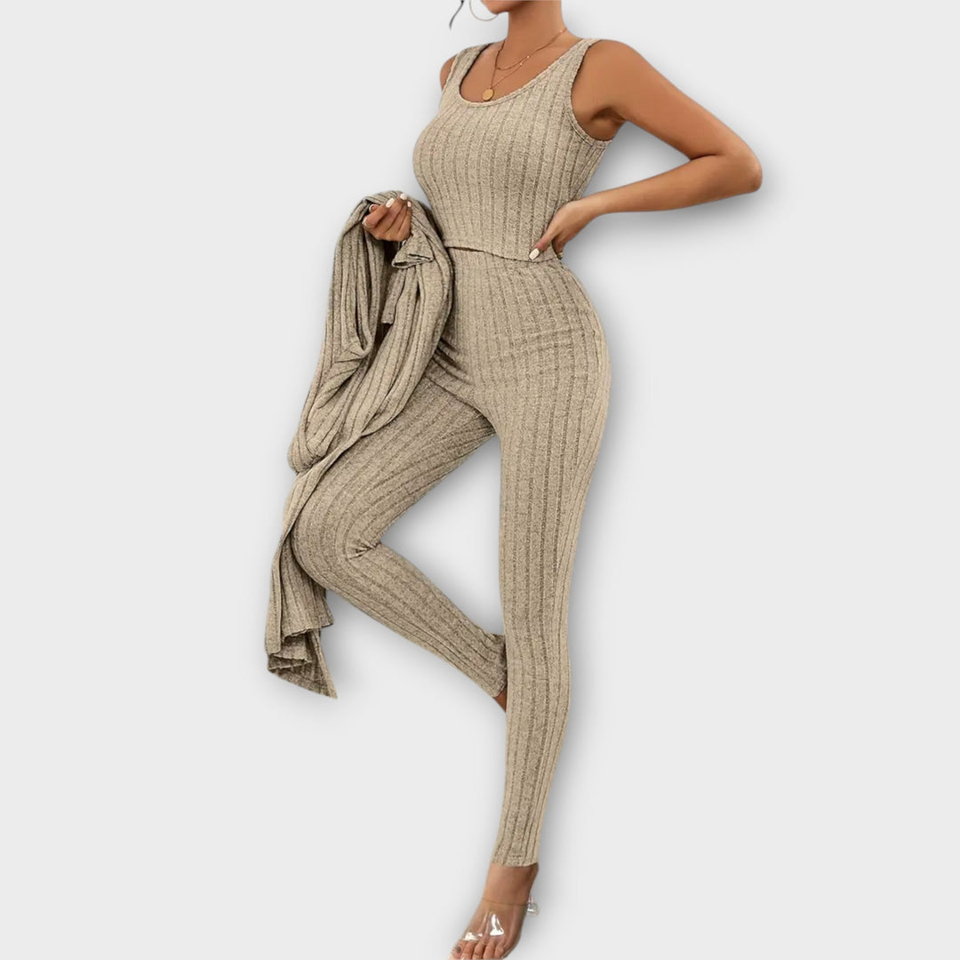 Women's Solid Ribbed Knit Three-Piece Set