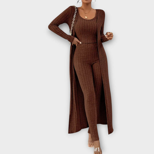Women's Solid Ribbed Knit Three-Piece Set