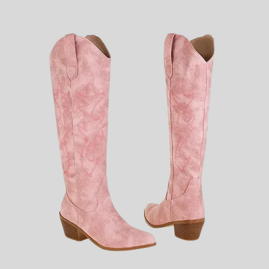 Women's Knee-High Pointed Toe Boots - Western Cowboy Style