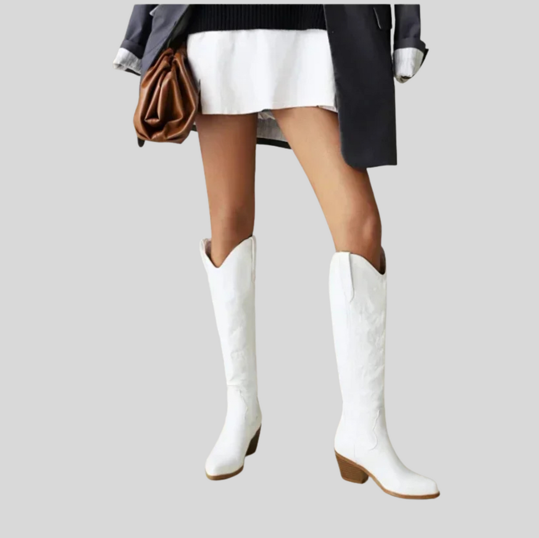 Women's Knee-High Pointed Toe Boots - Western Cowboy Style