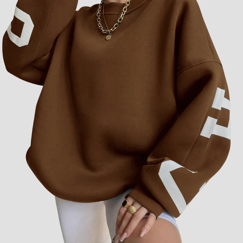 Agnes - Long-sleeved sweatshirt with printed letters and crew neck for women