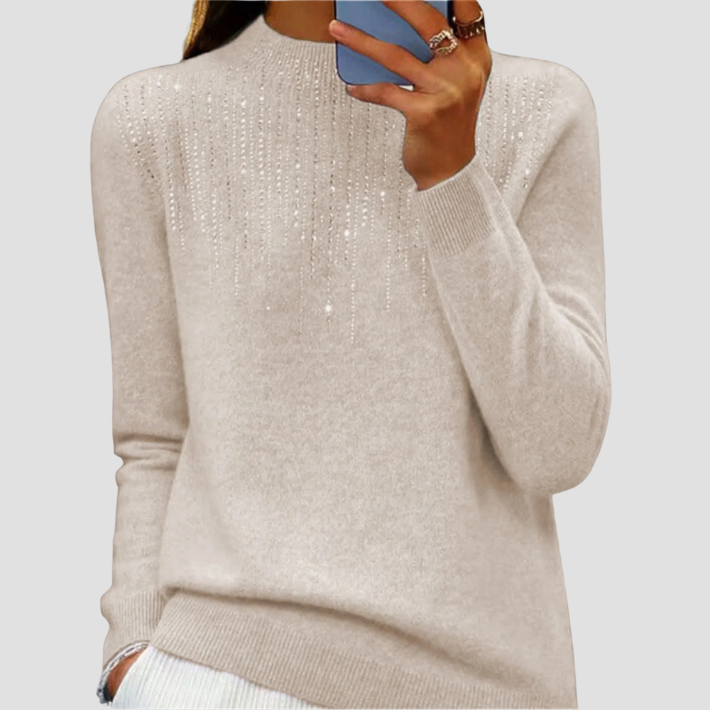 Freda - Women's Semi-Turtleneck Sweater with Sequins - Chic and Comfy Winter Style