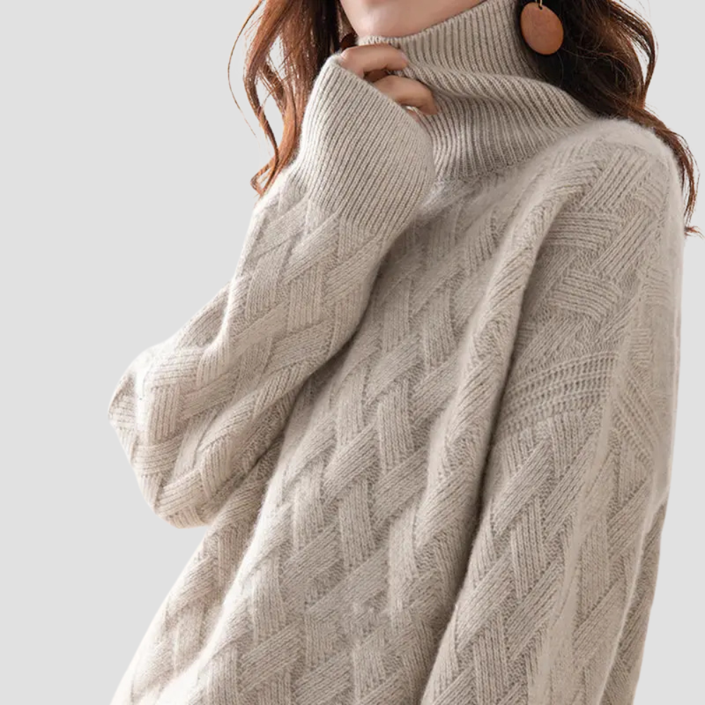Elise - Women’s Turtleneck Cable Knit Sweater