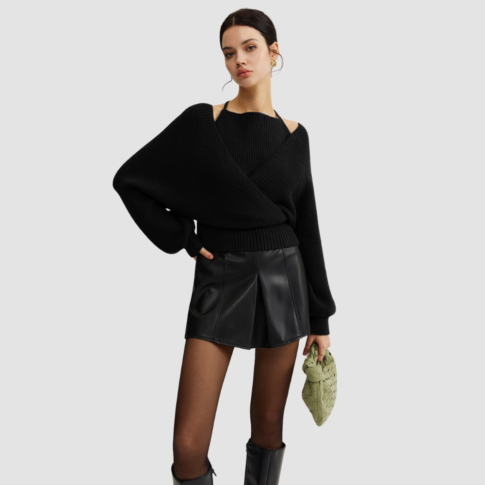 2 in 1 Bat Sleeve Halter Knit Top