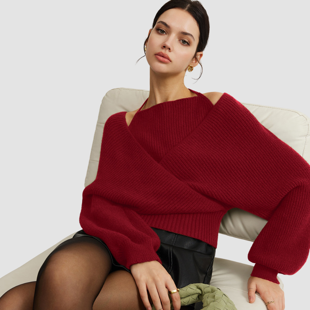 2 in 1 Bat Sleeve Halter Knit Top