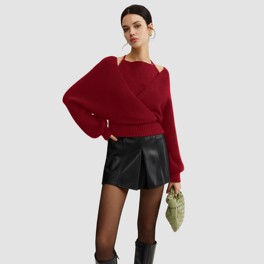 2 in 1 Bat Sleeve Halter Knit Top
