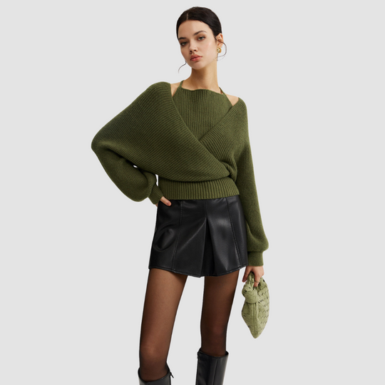 2 in 1 Bat Sleeve Halter Knit Top