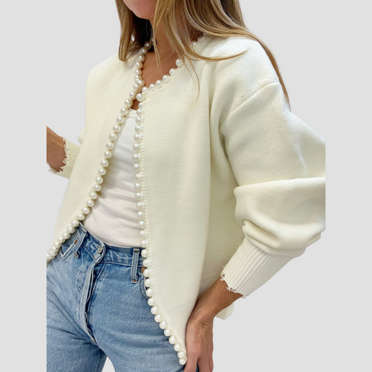 Milena - Pearl Trim Ripped Hem Cardigan