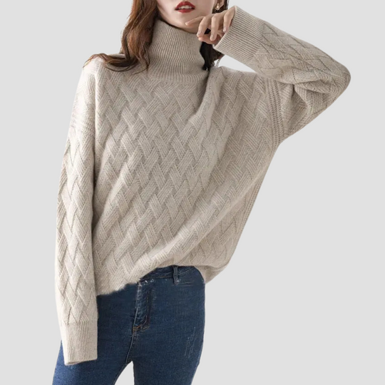 Elise - Women’s Turtleneck Cable Knit Sweater