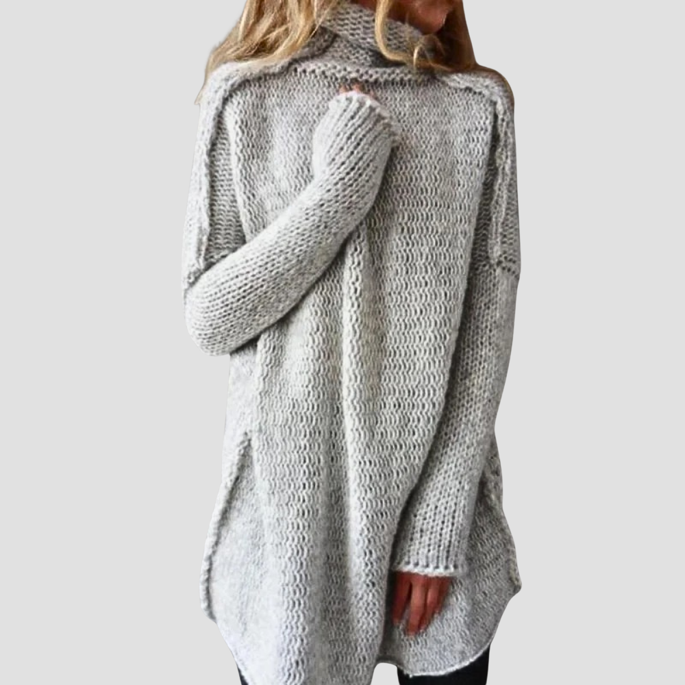 Diane - Women's Knitted Sweater - Oversized Fit - High Neck - Long Sleeve Tunic Style