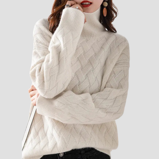 Elise - Women’s Turtleneck Cable Knit Sweater