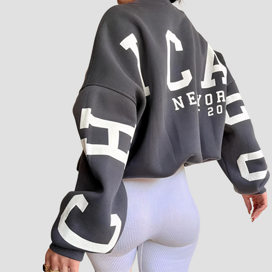 Agnes - Long-sleeved sweatshirt with printed letters and crew neck for women