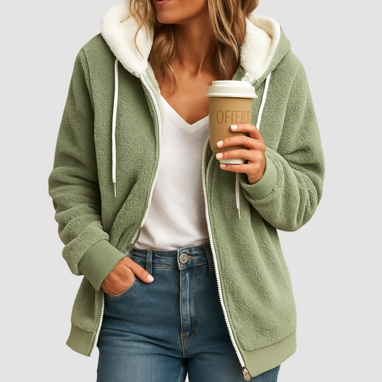 Hooded fleece cardigan with pockets for women