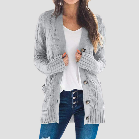 Ruth - Women's cable knit long cardigan sweater
